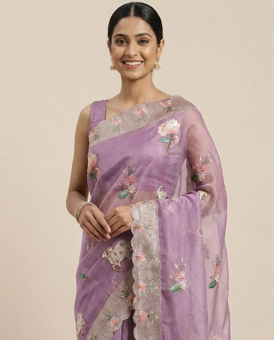 Organza Embroidered Saree - Rangoli India