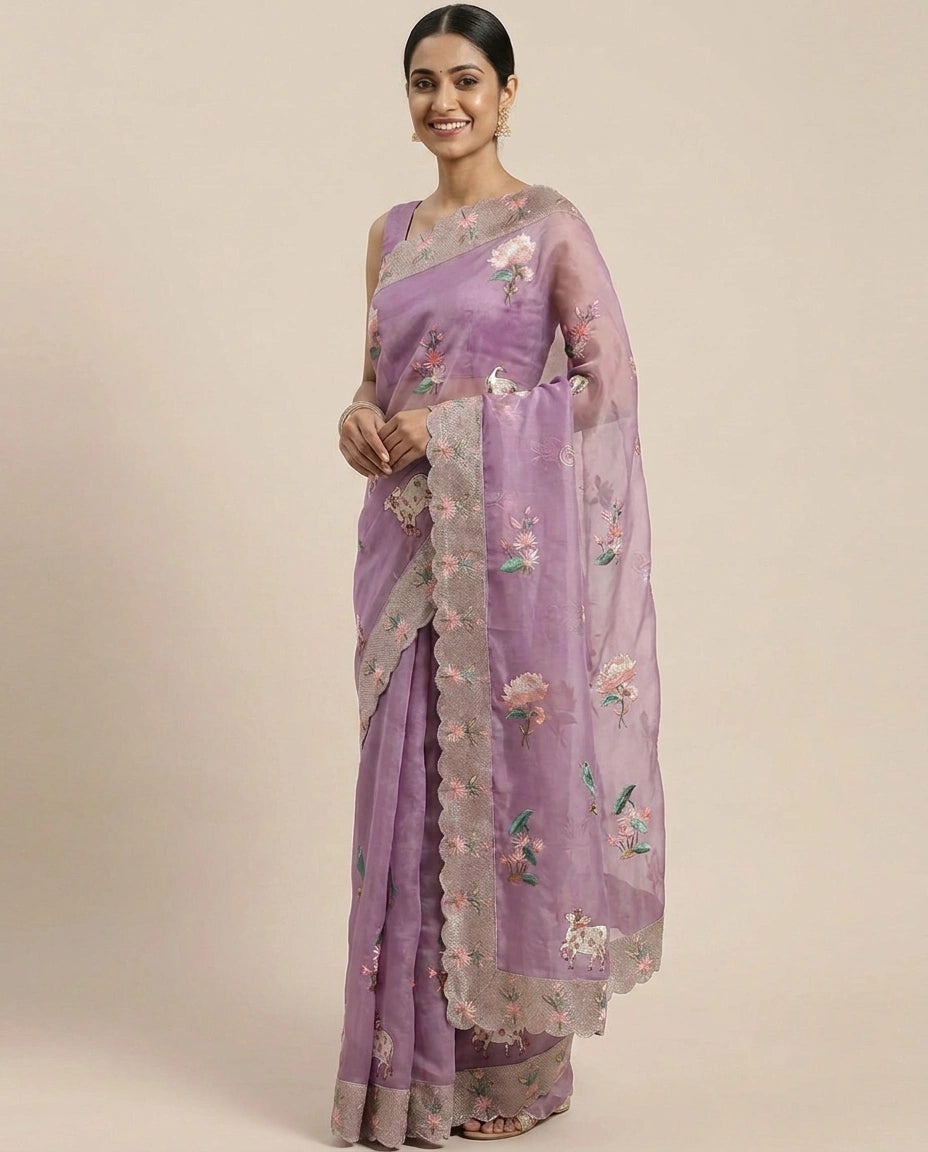 Organza Embroidered Saree - Rangoli India