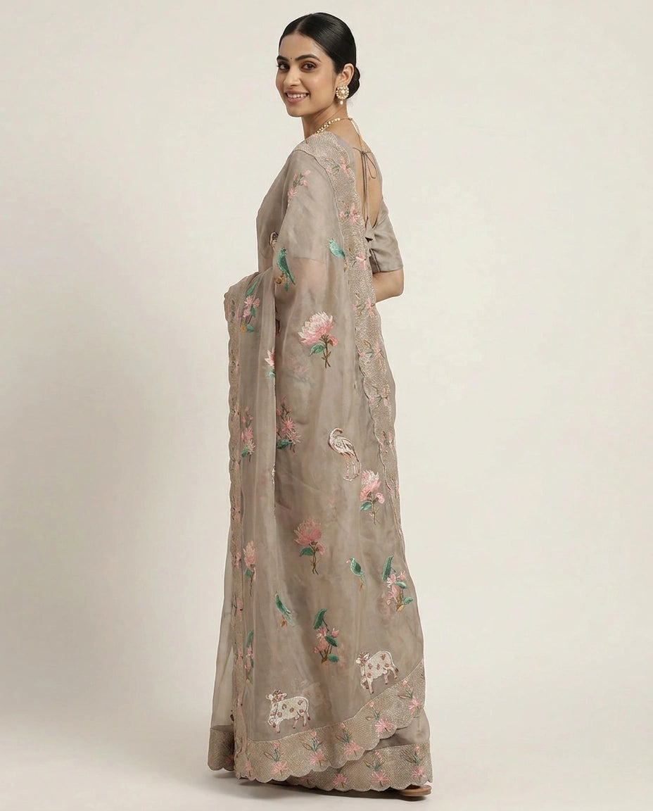 Organza Embroidered Saree - Rangoli India