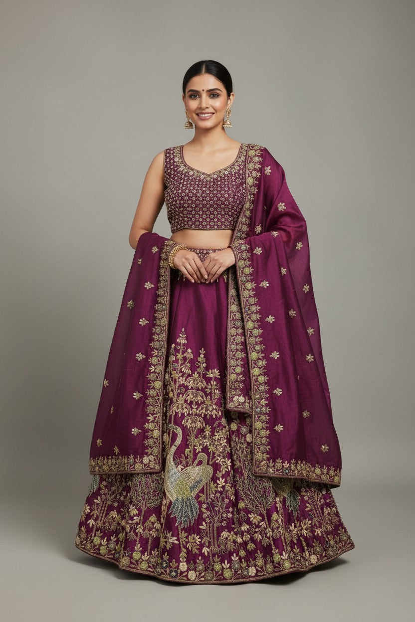 Designer Raw Silk Lehenga Choli Set | Rangoli