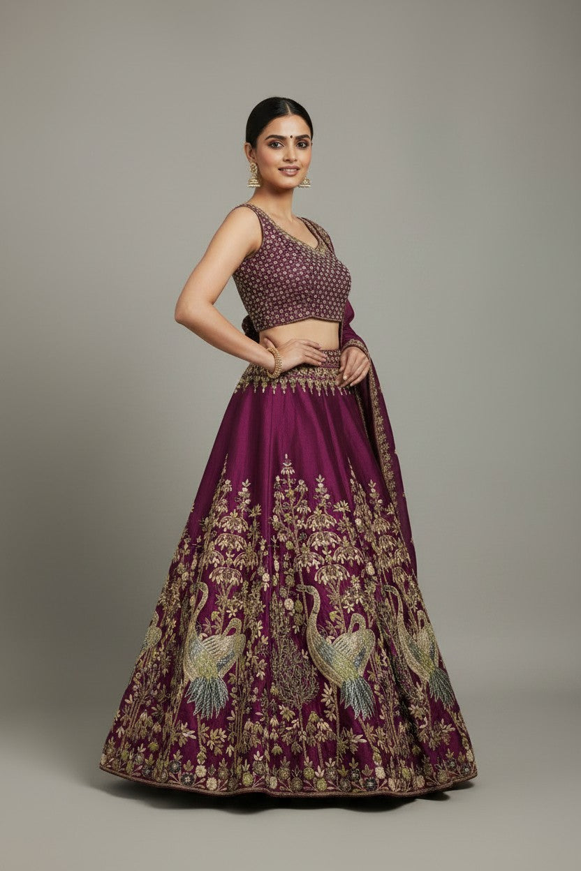 Designer Raw Silk Lehenga Choli Set - View 2 | Rangoli