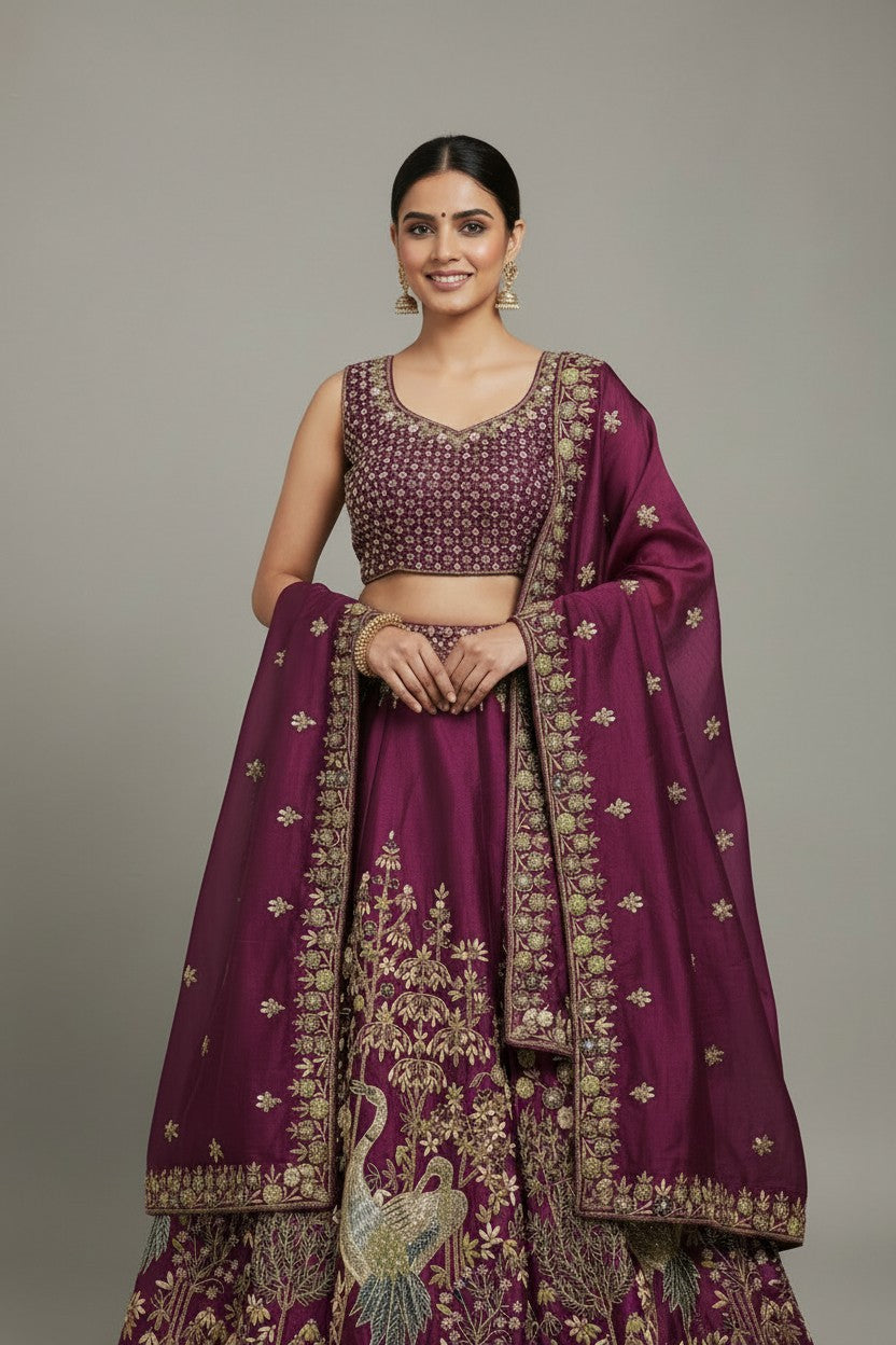 Designer Raw Silk Lehenga Choli Set - View 3 | Rangoli
