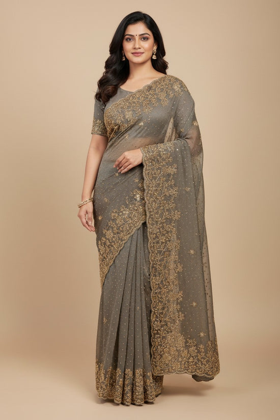 Handcrafted Crush Tissue Embroidery Saree - Rangoli Sarees