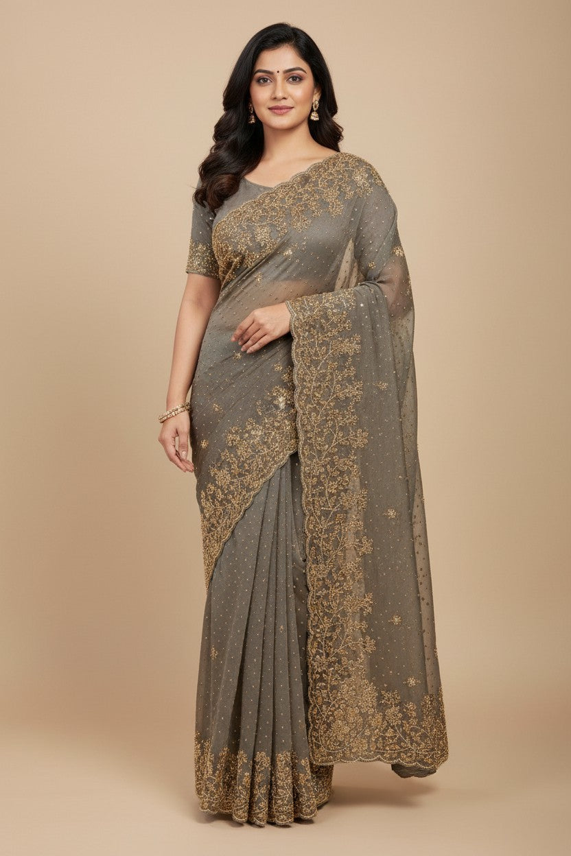 Handcrafted Crush Tissue Embroidery Saree - Rangoli Sarees