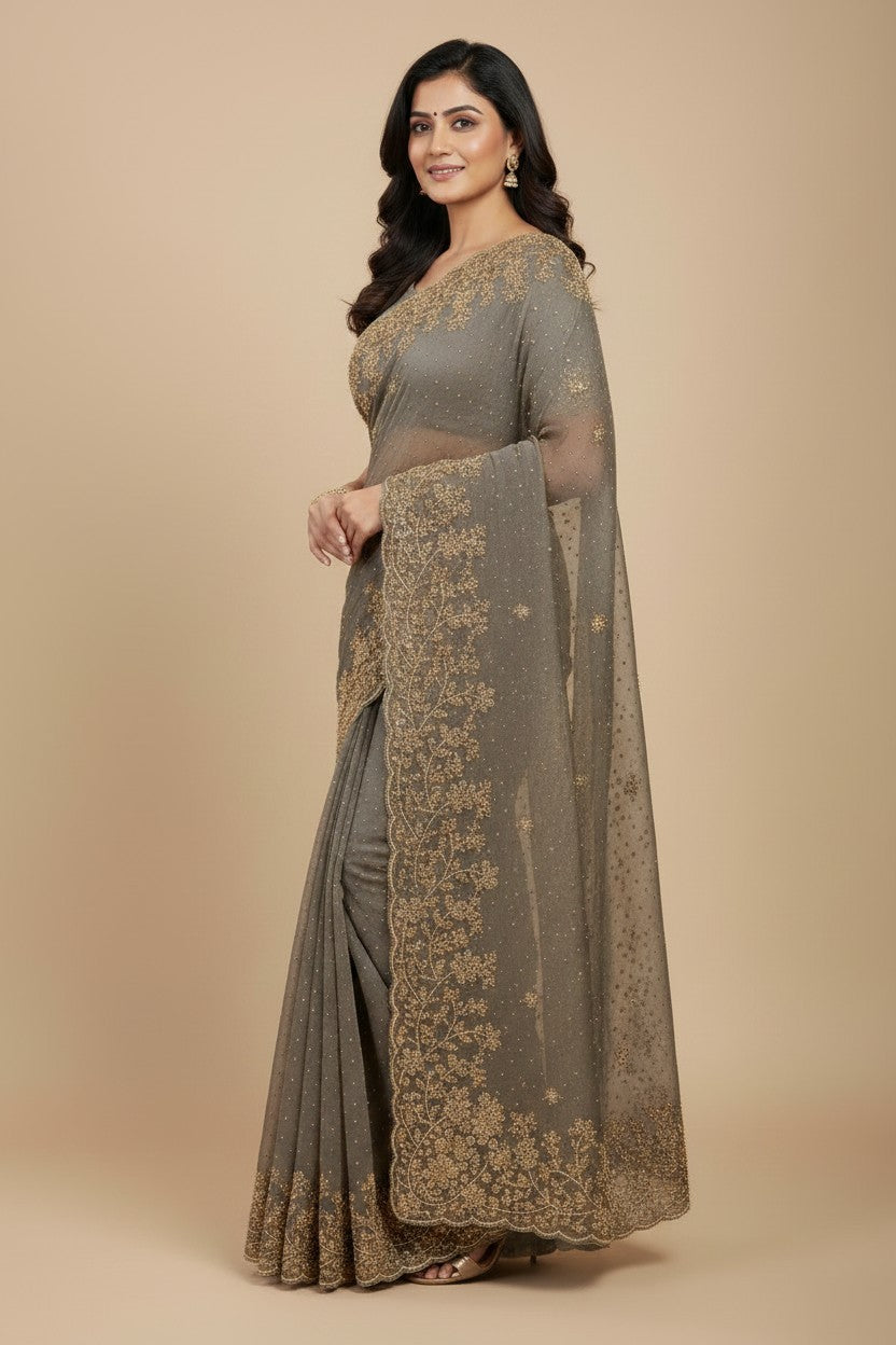 Handcrafted Crush Tissue Embroidery Saree - Rangoli Sarees