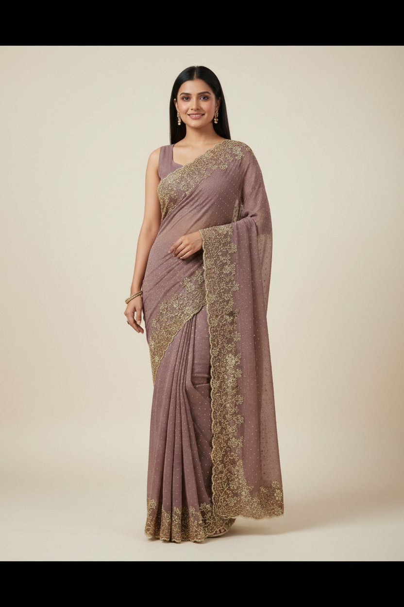 Handcrafted Crush Tissue Embroidery Saree - Rangoli Sarees