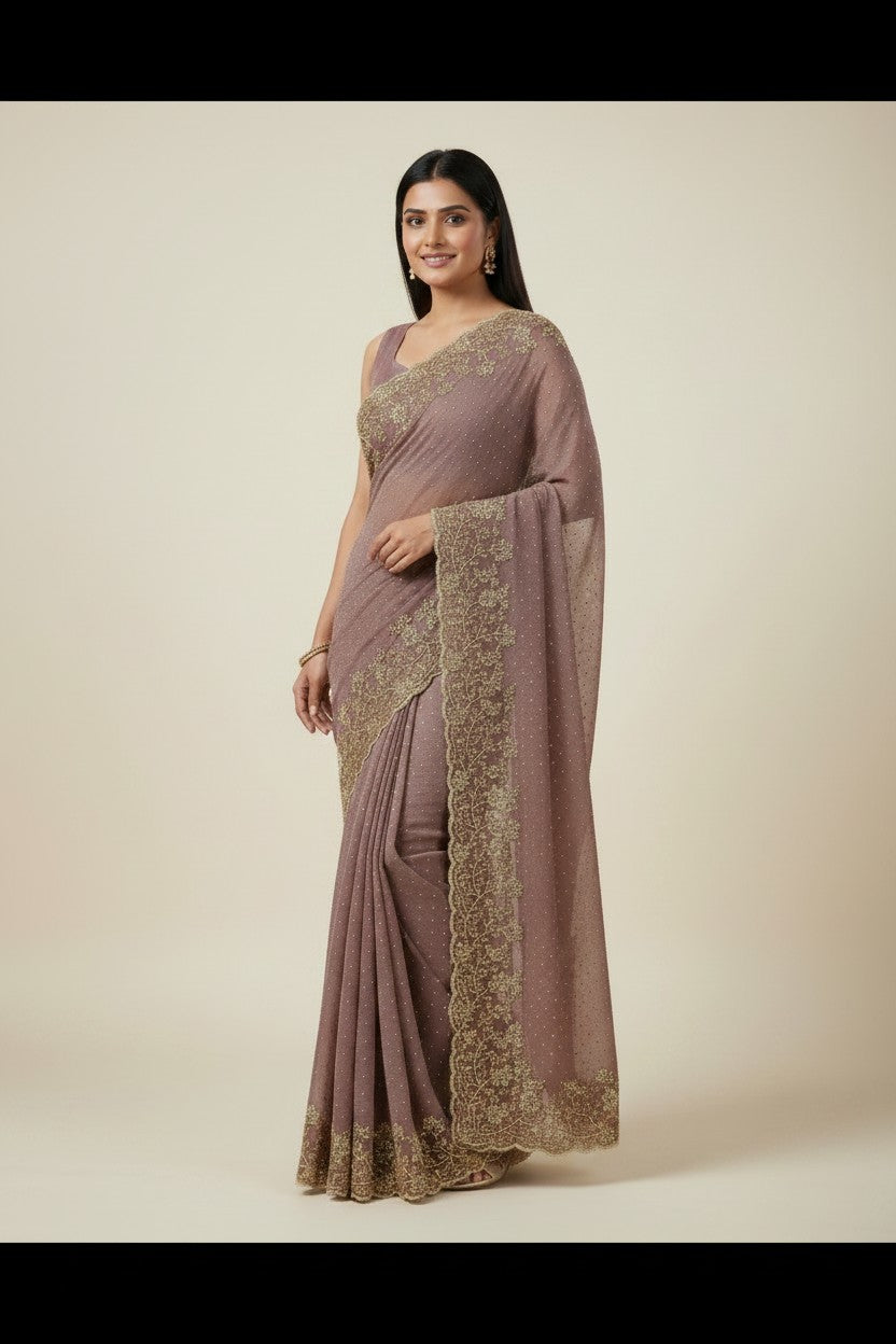 Handcrafted Crush Tissue Embroidery Saree - Rangoli Sarees
