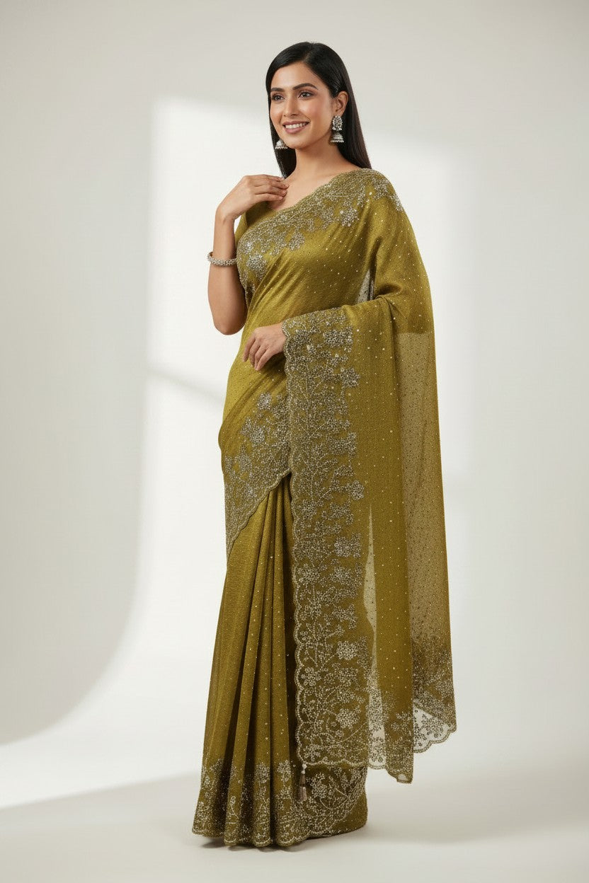 Handcrafted Crush Tissue Embroidery Saree - Rangoli Sarees