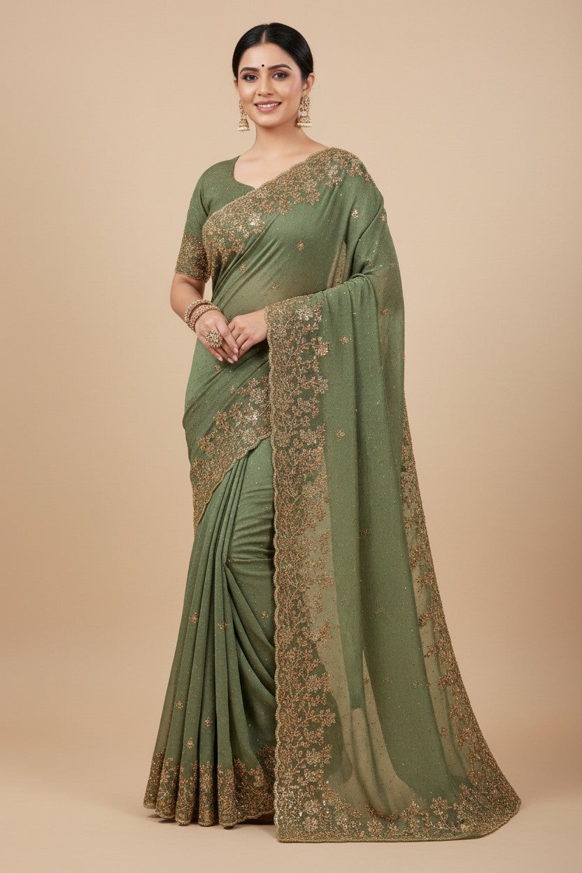 Handcrafted Crush Tissue Embroidery Saree - Rangoli Sarees