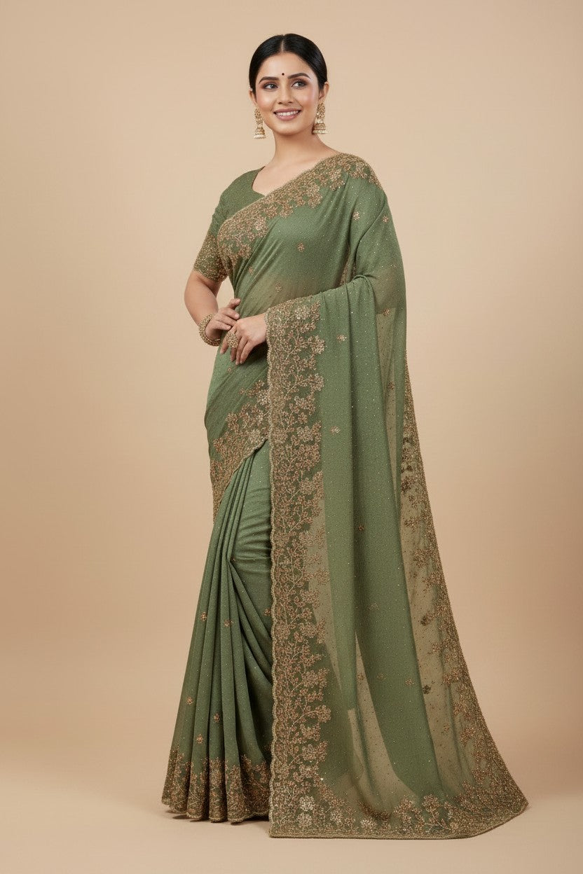Handcrafted Crush Tissue Embroidery Saree - Rangoli Sarees