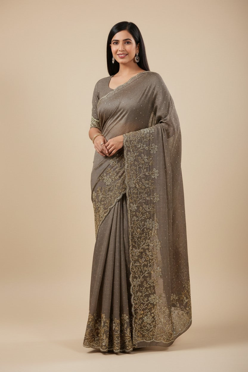 Handcrafted Crush Tissue Embroidery Saree - Rangoli Sarees