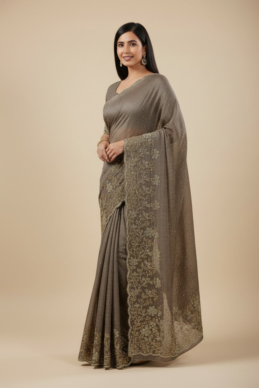 Handcrafted Crush Tissue Embroidery Saree - Rangoli Sarees