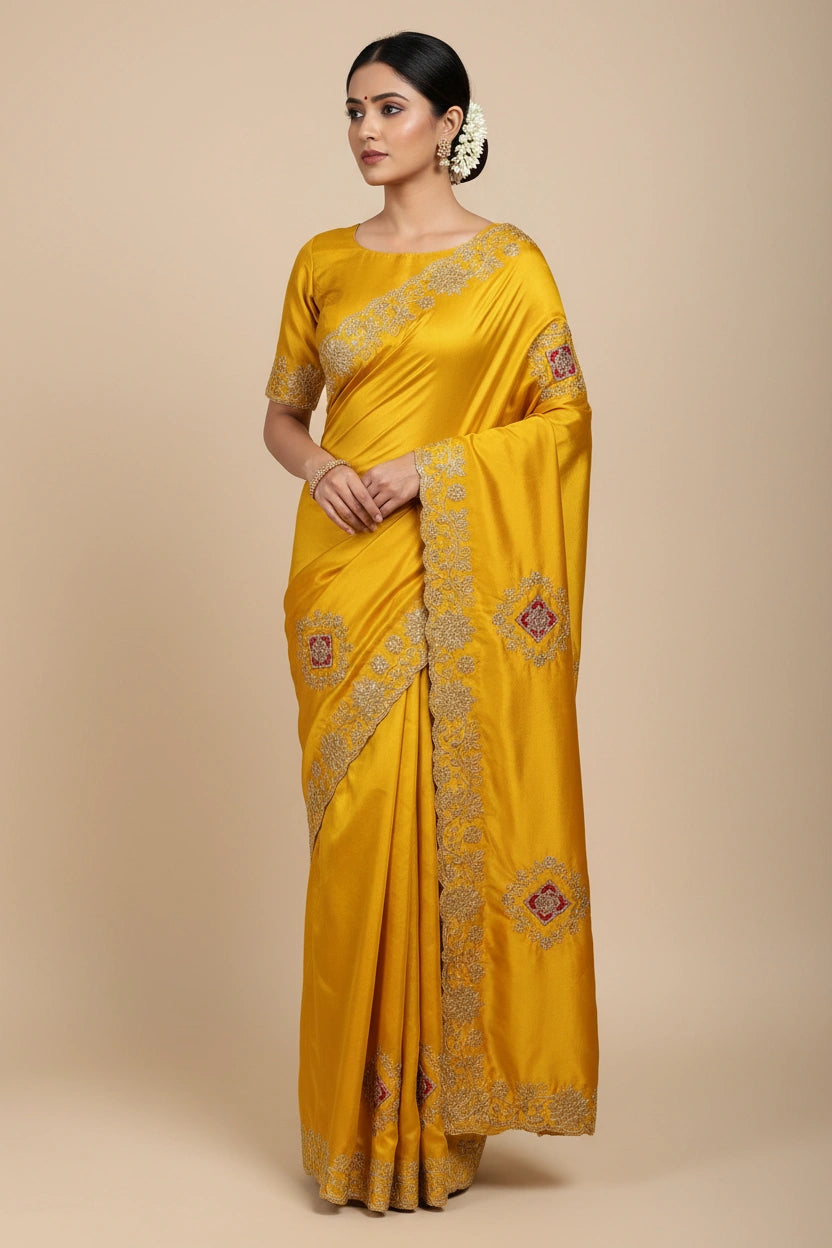 Handcrafted Crepe Silk Embroidery Saree - Rangoli Sarees