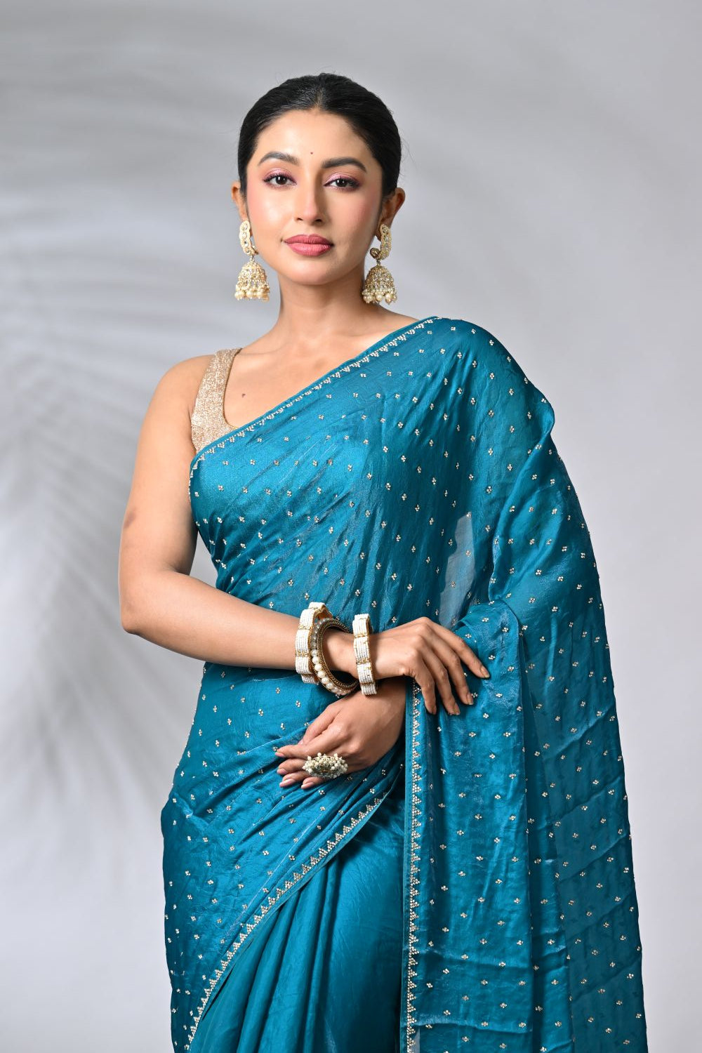 Peacock Blue Tissue Embroidery Saree