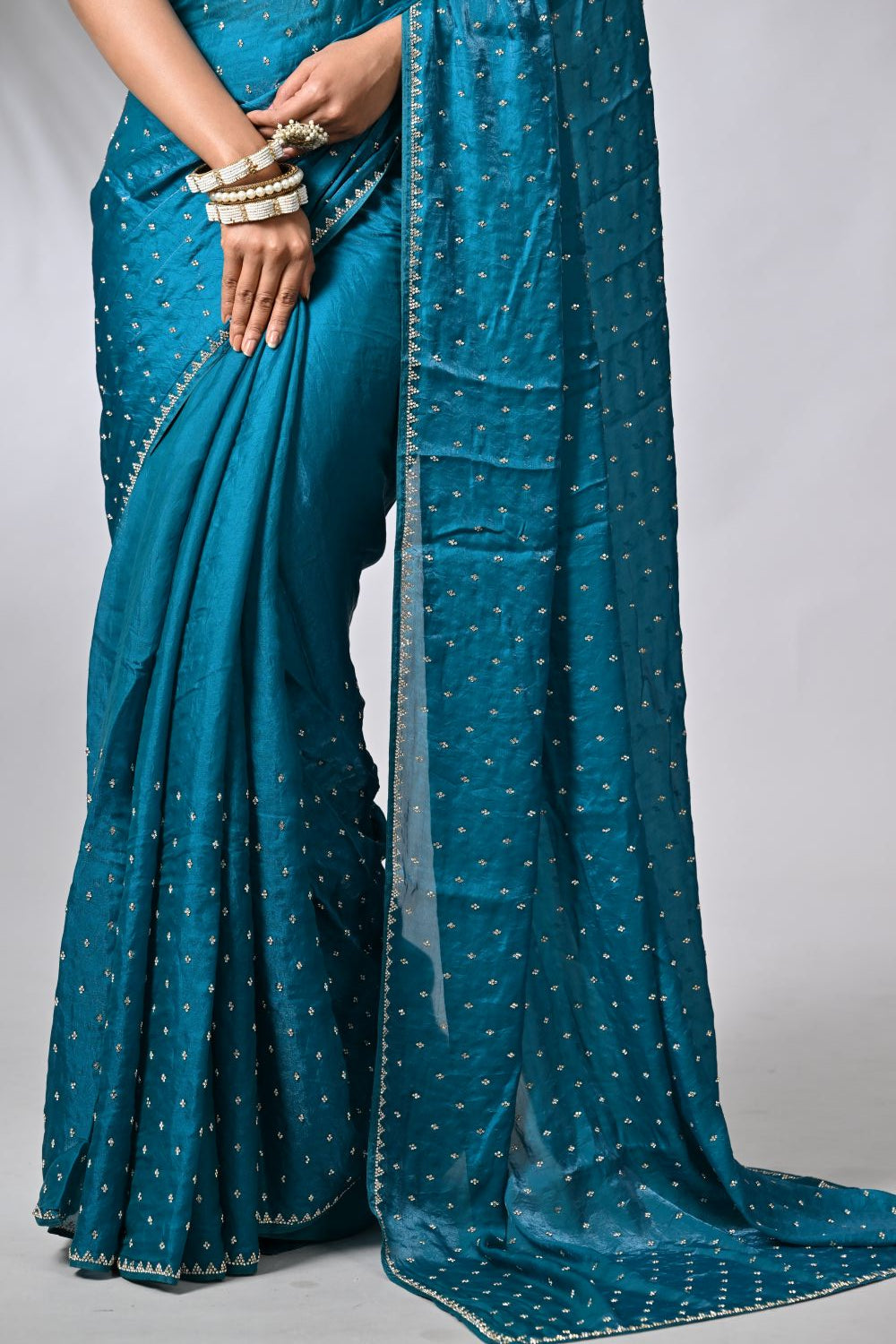 Peacock Blue Tissue Embroidery Saree