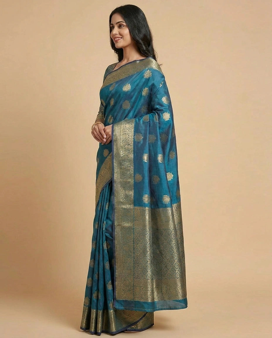Silk Katan Saree with South Weave and Temple Border Work