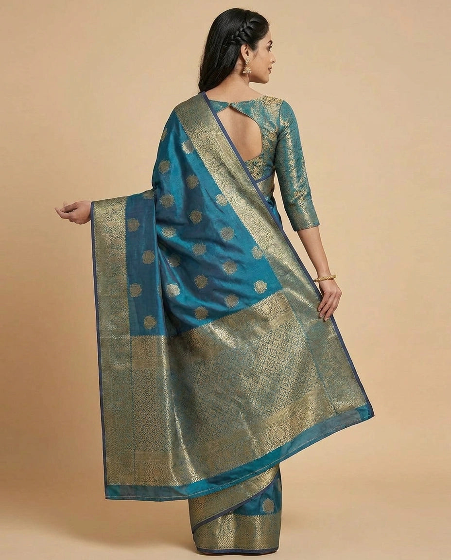 Silk Katan Saree with South Weave and Temple Border Work