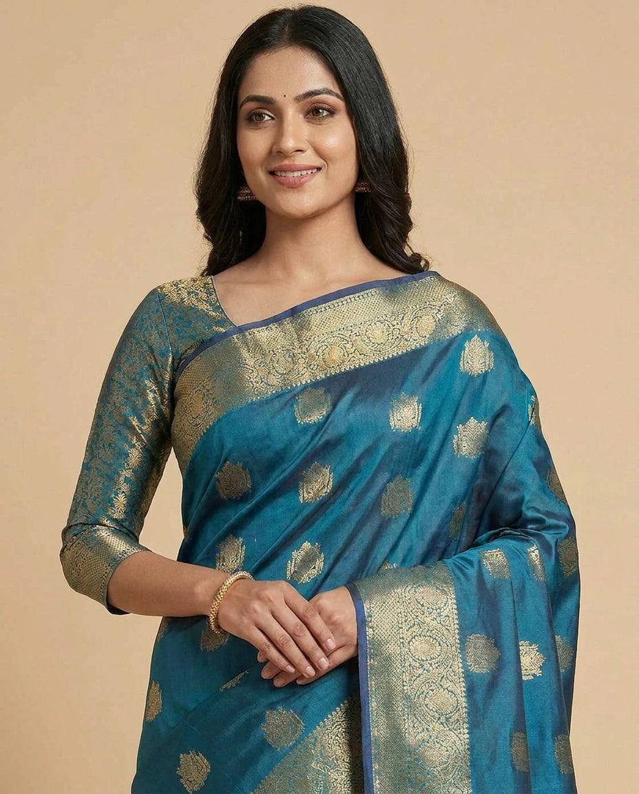 Silk Katan Saree with South Weave and Temple Border Work
