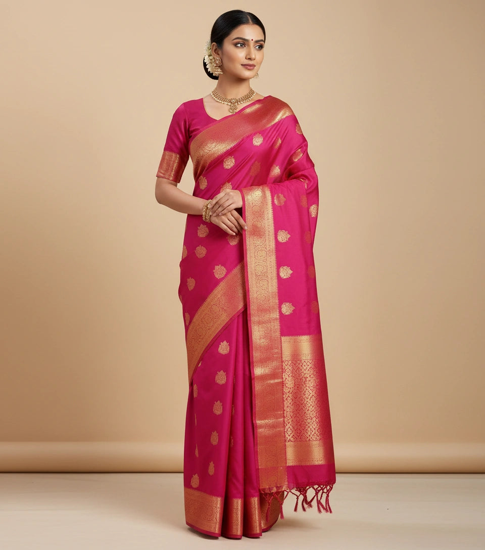 Silk Katan Saree with South Weave and Temple Border Work