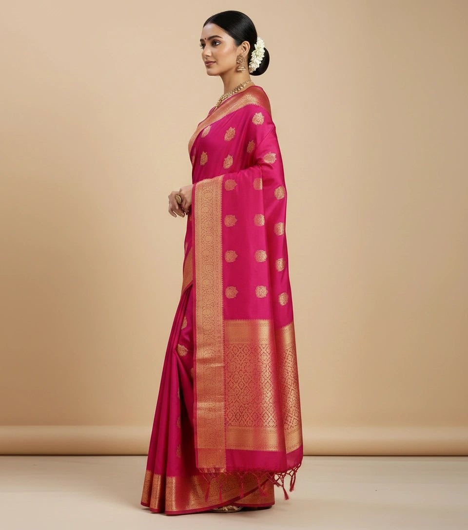 Silk Katan Saree with South Weave and Temple Border Work