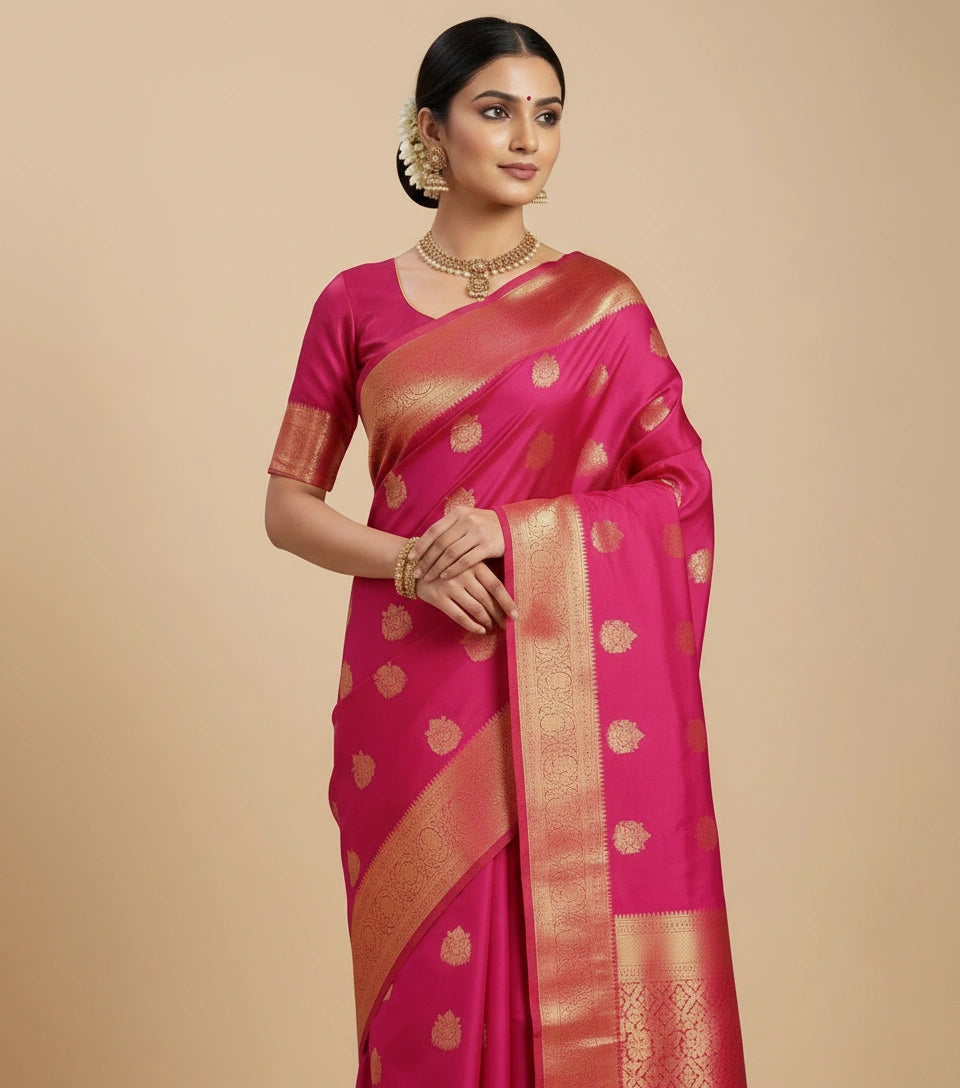 Silk Katan Saree with South Weave and Temple Border Work