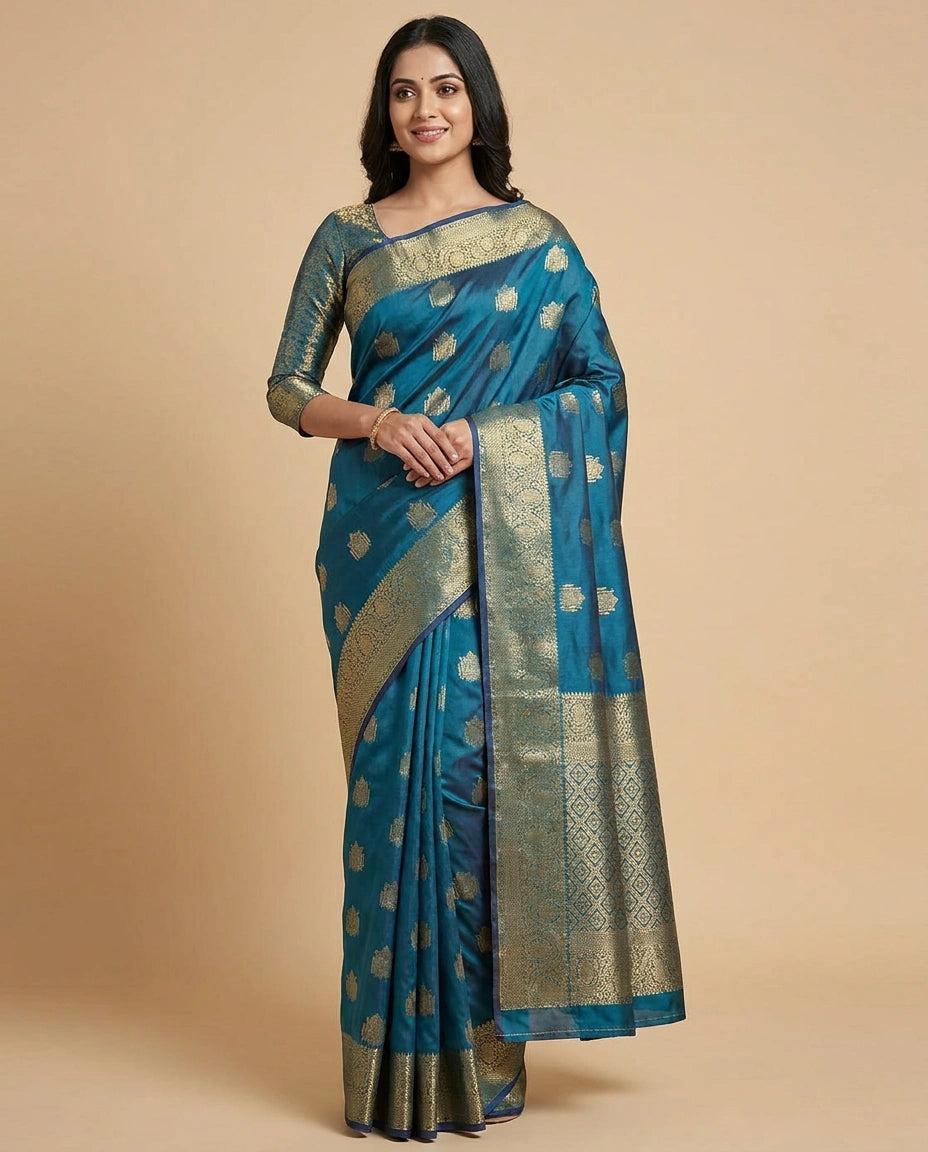 Silk Katan Saree with South Weave and Temple Border Work