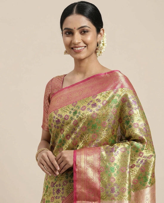 South Weave Saree in Tissue with Contrasting Border - Rangoli India
