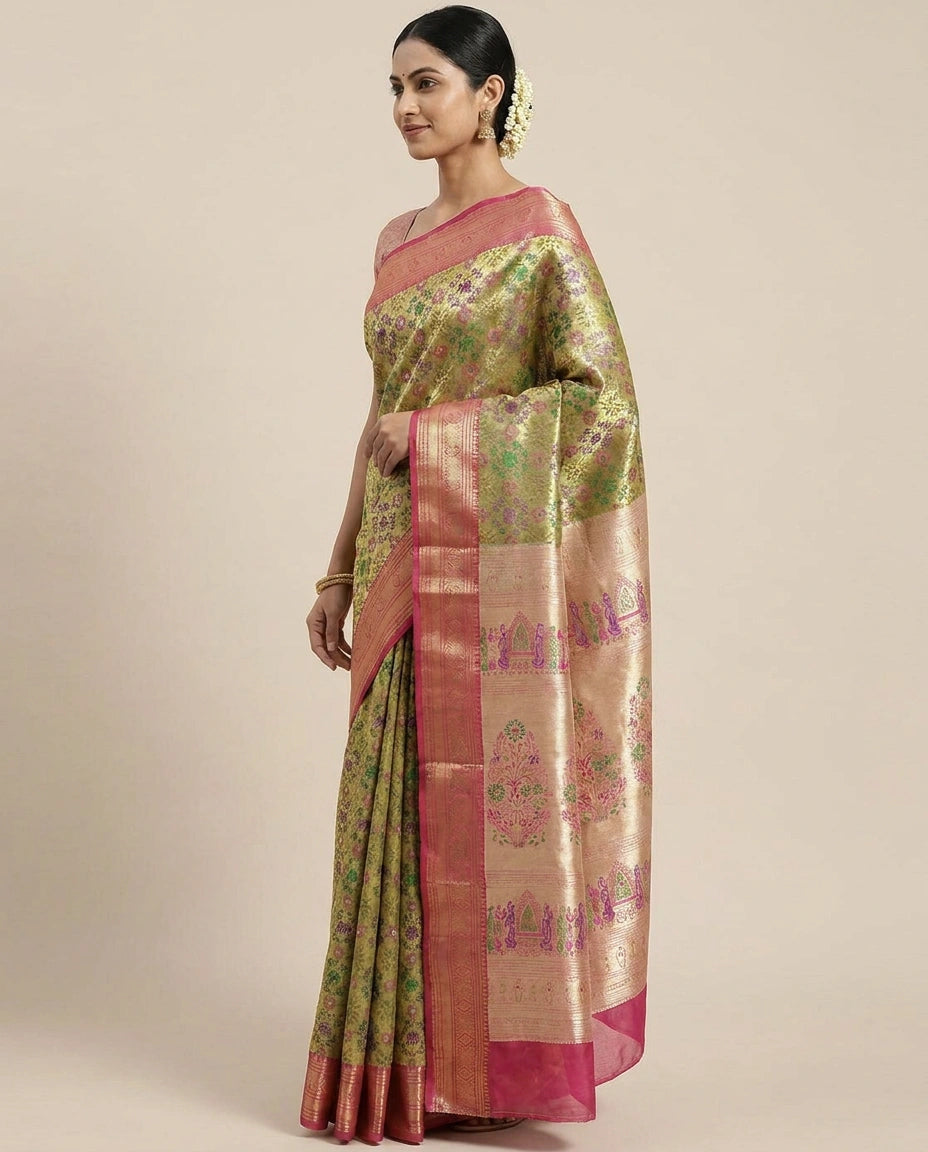South Weave Saree in Tissue with Contrasting Border - Rangoli India