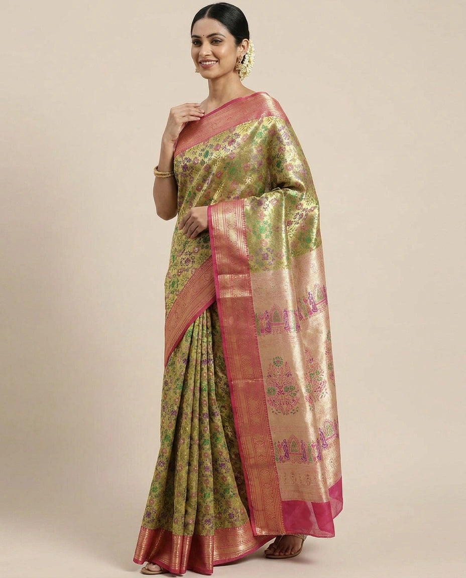 South Weave Saree in Tissue with Contrasting Border - Rangoli India