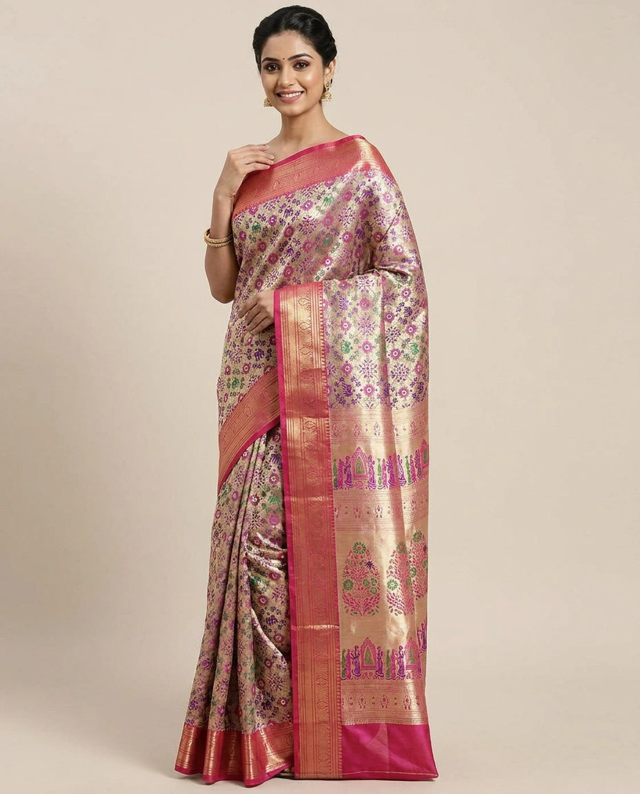South Weave Saree in Tissue with Contrasting Border - Rangoli India