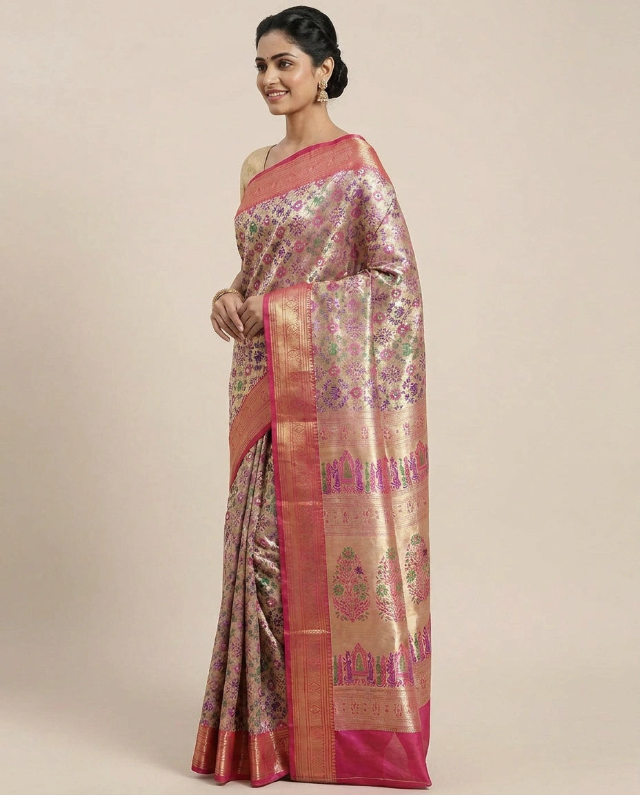 South Weave Saree in Tissue with Contrasting Border - Rangoli India