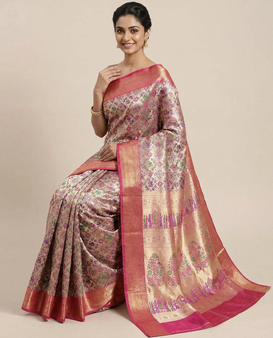 South Weave Saree in Tissue with Contrasting Border - Rangoli India