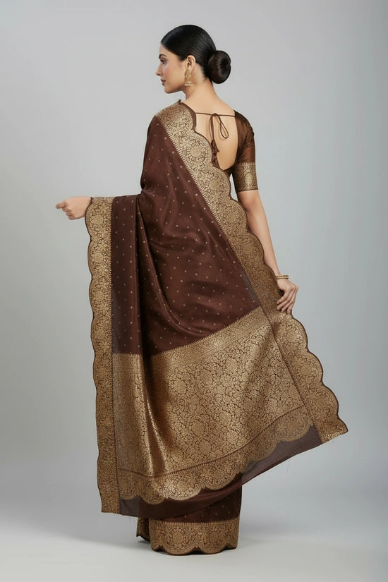 Tussar Khaddi Banarasi Saree with Zari Buti for Family Function