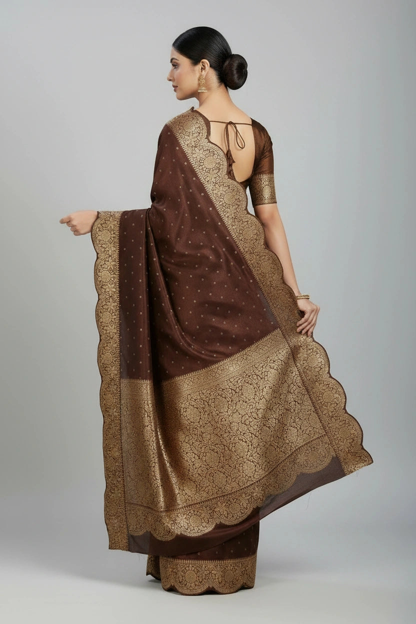 Tussar Khaddi Banarasi Saree with Zari Buti for Family Function