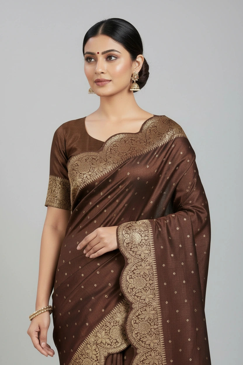 Tussar Khaddi Banarasi Saree with Zari Buti for Family Function