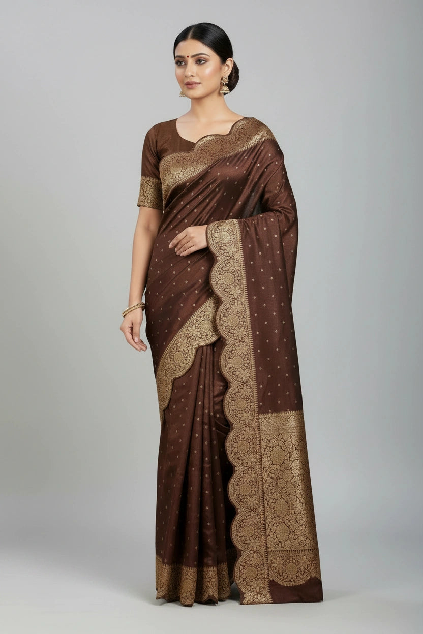 Tussar Khaddi Banarasi Saree with Zari Buti for Family Function