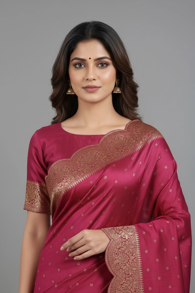 Tussar Khaddi Banarasi Saree with Zari Buti for Family Function