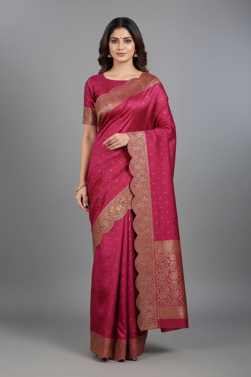 Tussar Khaddi Banarasi Saree with Zari Buti for Family Function
