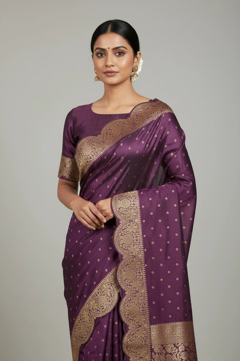Tussar Khaddi Banarasi Saree with Zari Buti for Family Function