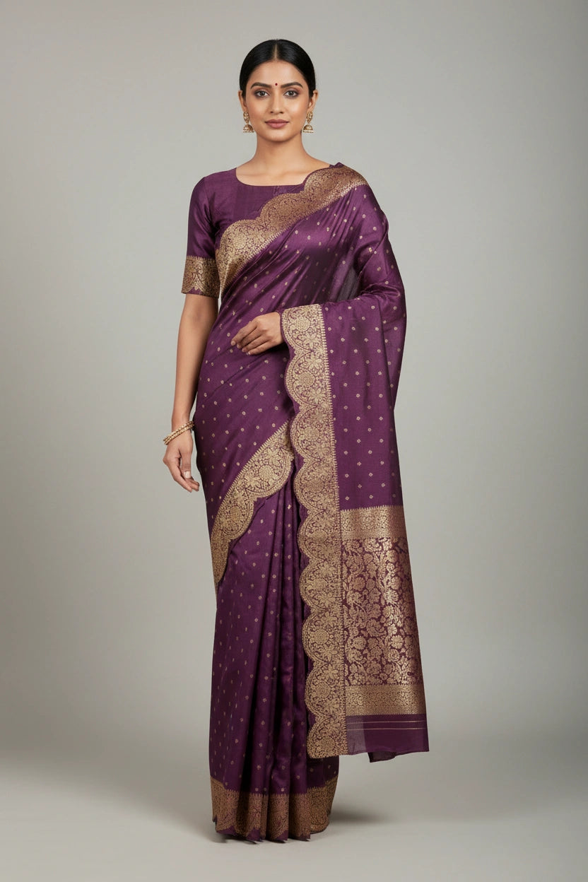 Tussar Khaddi Banarasi Saree with Zari Buti for Family Function