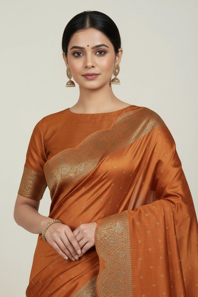 Tussar Khaddi Banarasi Saree with Zari Buti for Family Function