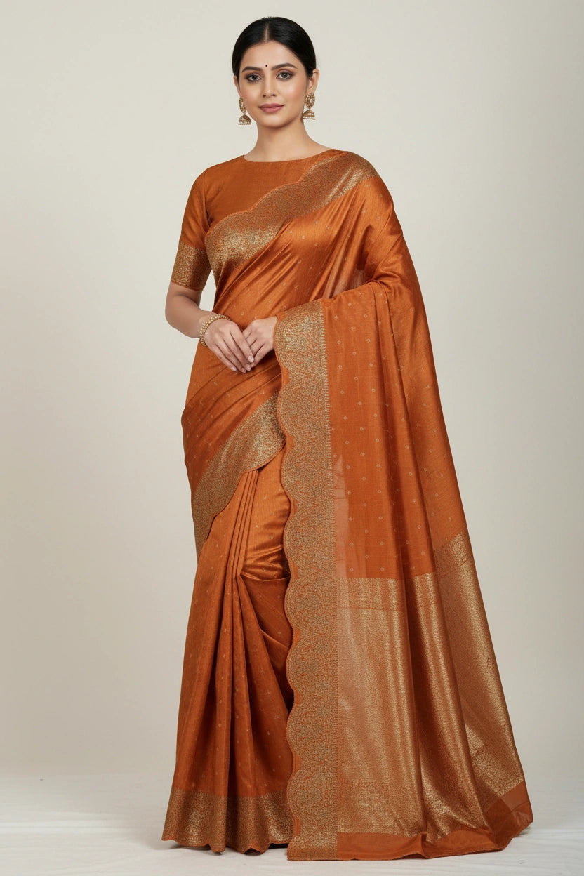 Tussar Khaddi Banarasi Saree with Zari Buti for Family Function