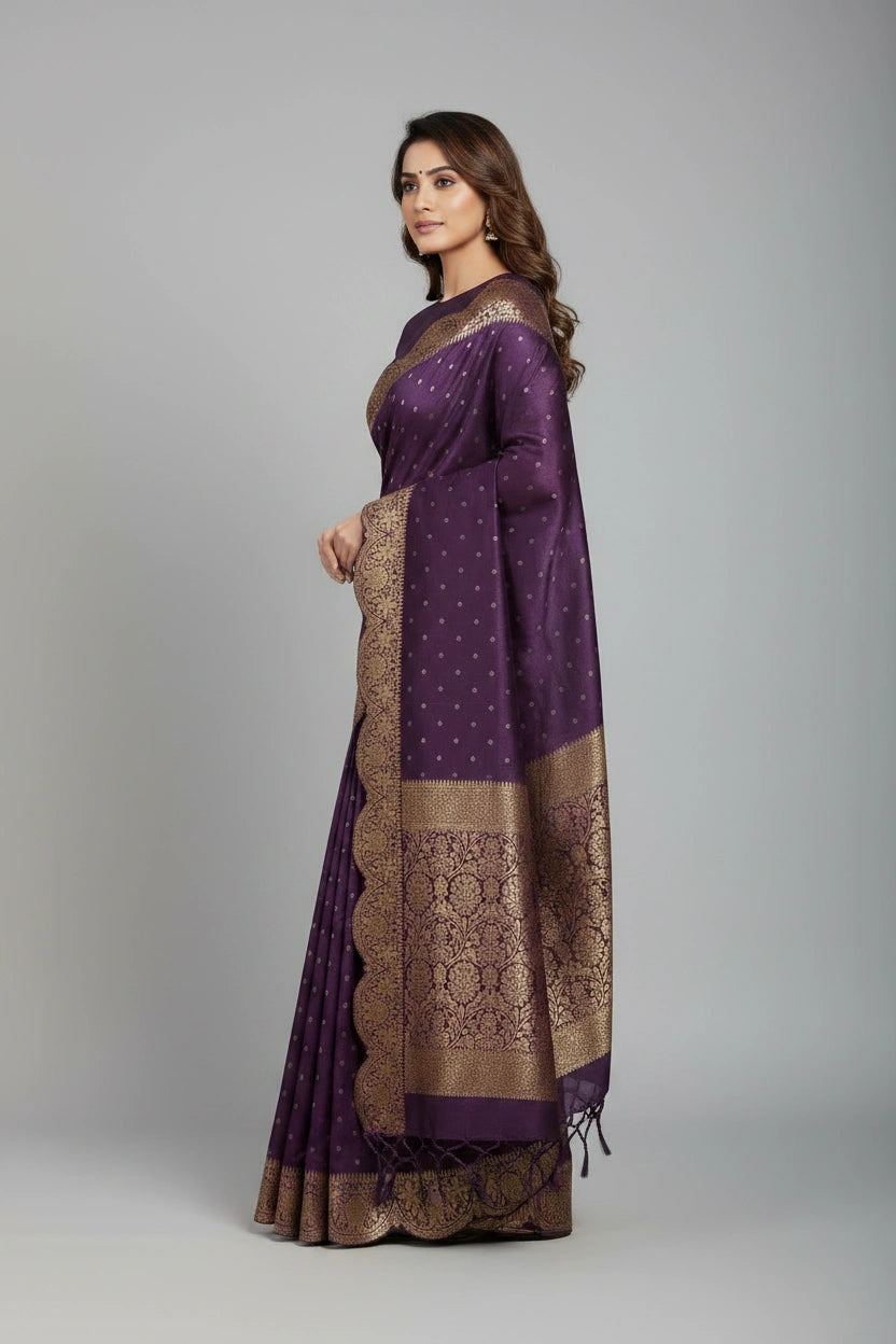Tussar Khaddi Banarasi Saree with Zari Buti for Family Function