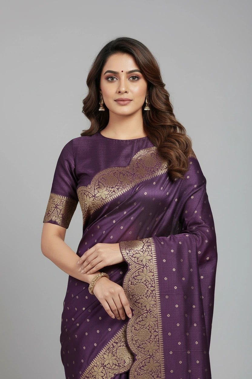 Tussar Khaddi Banarasi Saree with Zari Buti for Family Function