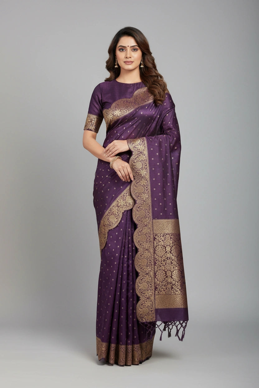 Tussar Khaddi Banarasi Saree with Zari Buti for Family Function