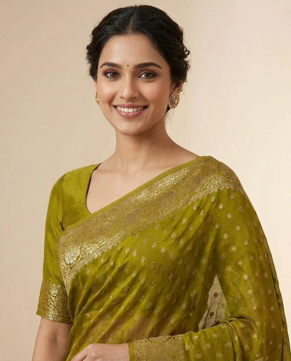 Chinon Banarasi Saree for Women - Festive Wear