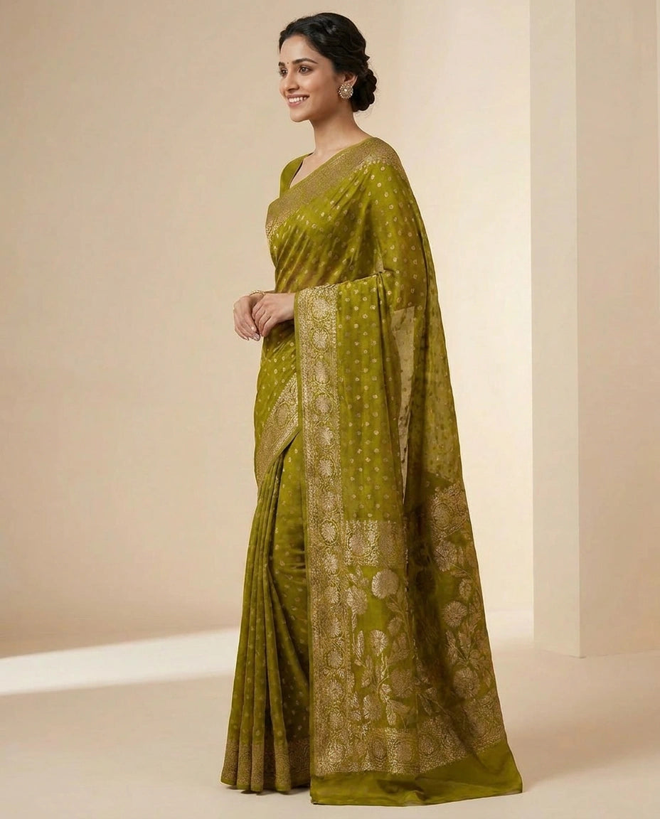 Chinon Banarasi Saree for Women - Festive Wear