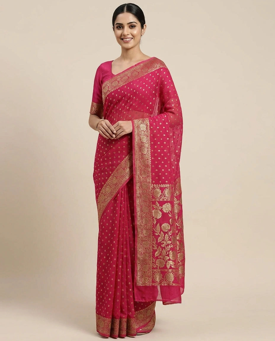 Chinon Banarasi Saree for Women - Festive Wear