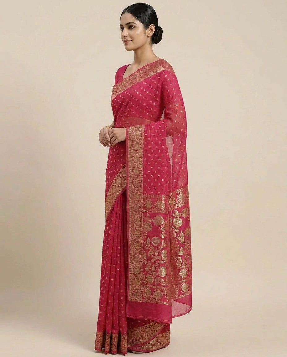 Chinon Banarasi Saree for Women - Festive Wear