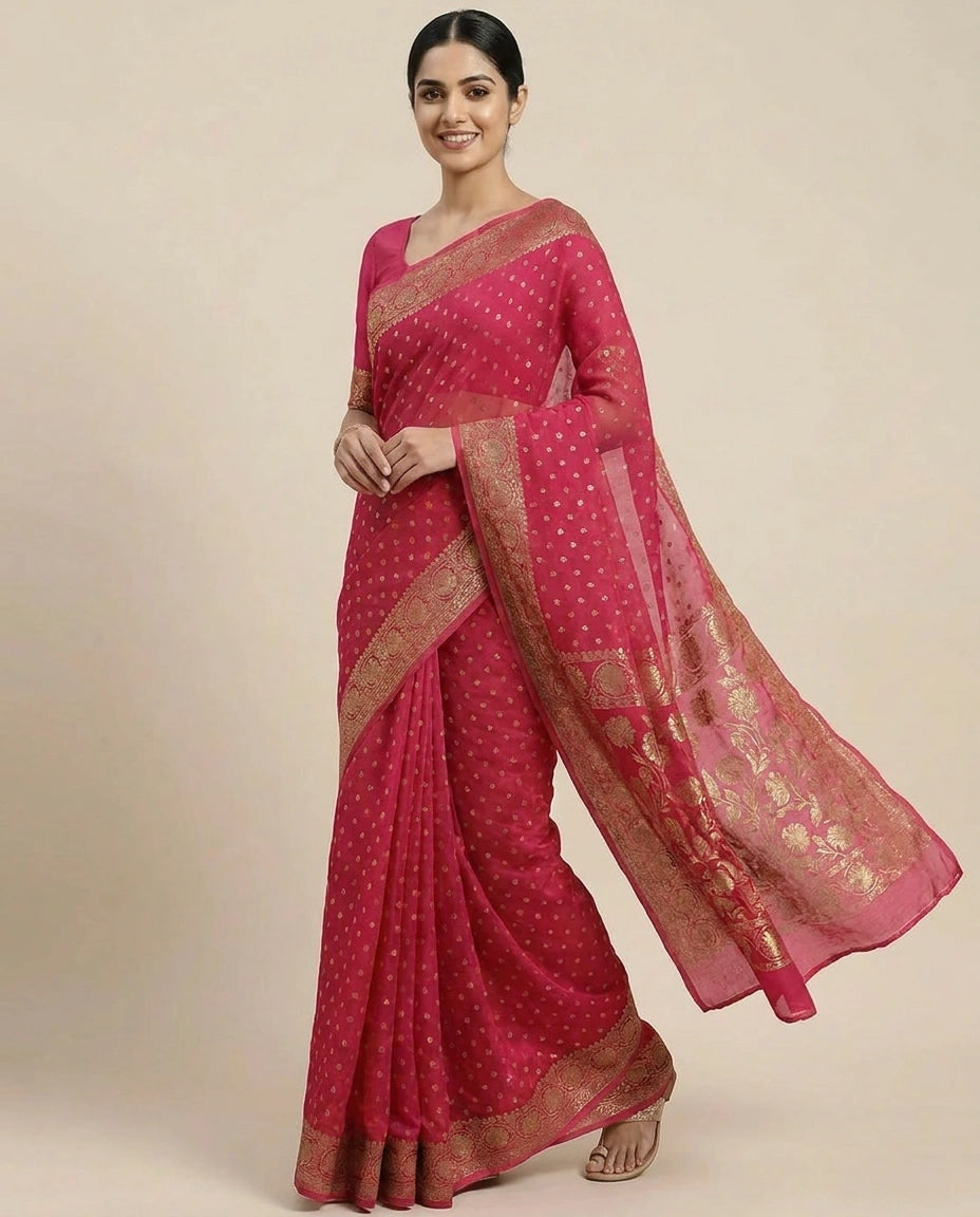 Chinon Banarasi Saree for Women - Festive Wear